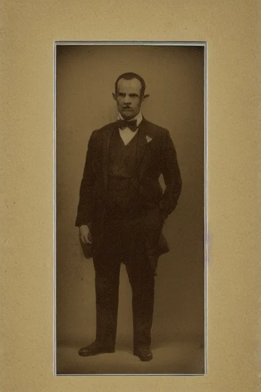 Image similar to mario, portrait, full body, symmetrical features, silver iodide, 1 8 8 0 photograph, sepia tone, aged paper, master prime lenses, cinematic