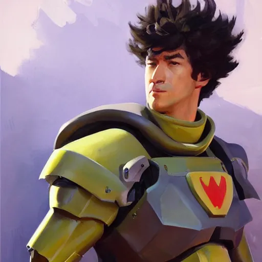 Image similar to greg manchess portrait painting of armored spike spiegel as overwatch character, totally whack, medium shot, asymmetrical, profile picture, organic painting, sunny day, matte painting, bold shapes, hard edges, street art, trending on artstation, by huang guangjian and gil elvgren and sachin teng