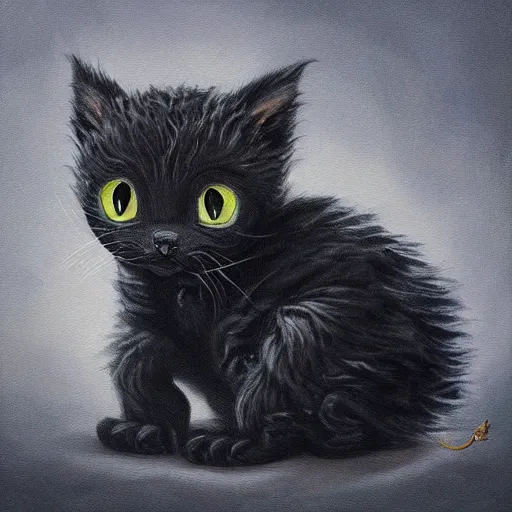 Prompt: hybrid animal black kitten mixed with toothless dragon cute fluffy creature, detailed painting 4 k