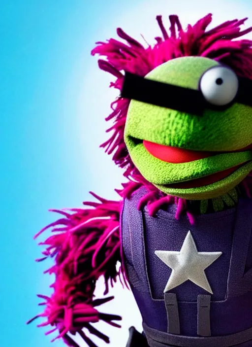 Image similar to studio portrait still of muppet!!!!! nick fury the winter soldier in avengers endgame!!!!!! as a muppet muppet as a muppet, 8 k, studio lighting, key light,