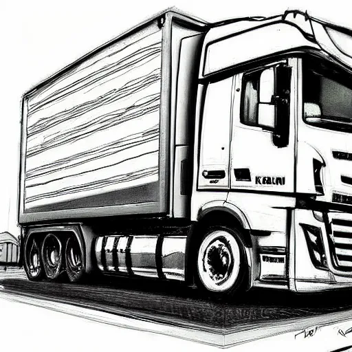 Prompt: an awesome camion sketch by peter klasen