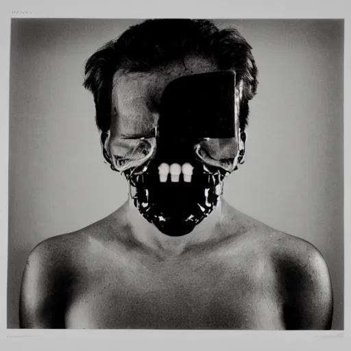 Prompt: the terminator, irving penn portrait, large format black and white photography