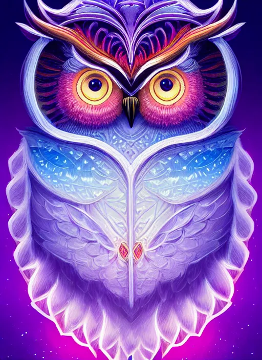 Image similar to symmetry!! product render poster vivid colors divine proportion owl, ice and snow, glowing fog intricate, elegant, highly detailed, digital painting, artstation, concept art, smooth, sharp focus, illustration,