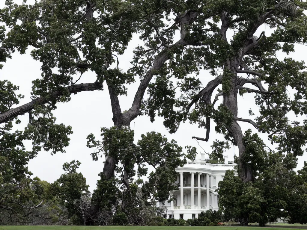 Prompt: giant humanoid trees, branches rioting on capitol hill, White House