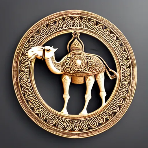 Prompt: gorgeous ornated bronze realistic detailed sacred camel wall decoration with filigree