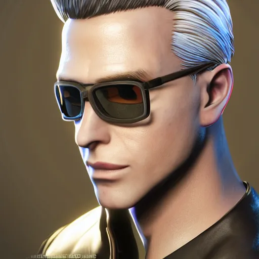 Prompt: albert wesker in fortnite, au naturel, hyper detailed, digital art, trending in artstation, cinematic lighting, studio quality, smooth render, unreal engine 5 rendered, octane rendered, art style by klimt and nixeu and ian sprigger and wlop and krenz cushart