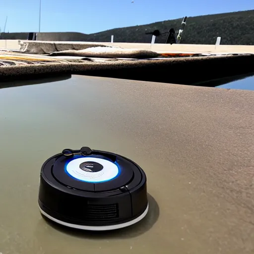 Prompt: Roomba in the marina trench