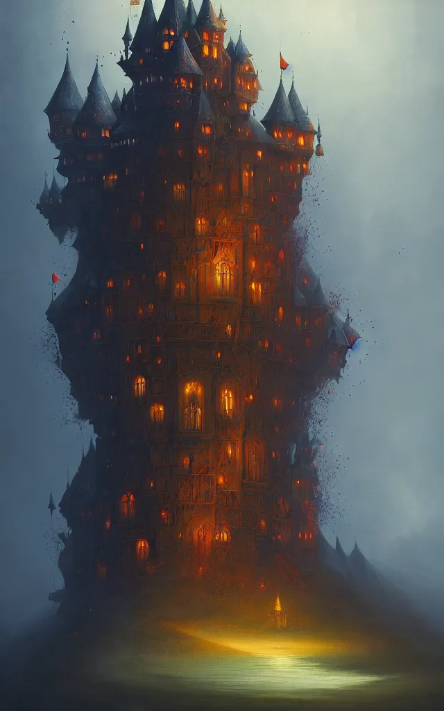 Image similar to a beautiful dark vintage abstract castle by Raja Ravi Varma and Gediminas Pranckevicius, trending on ArtStation, by Sam Spratt, explosion of colors, white spirit