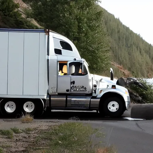 Prompt: a truck hauling journals and sketchbooks