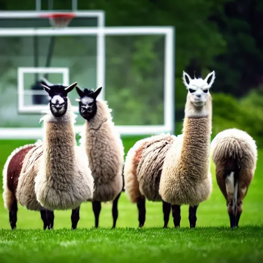 Image similar to a picture of llamas playing basketball, 4 k, photography, high resolution