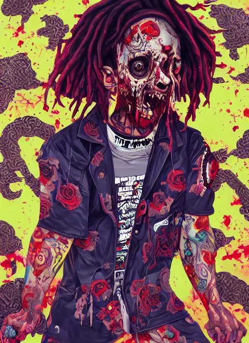 Image similar to zombie dreads full body hiphop streetwear drip, tristan eaton, victo ngai, artgerm, rhads, ross draws