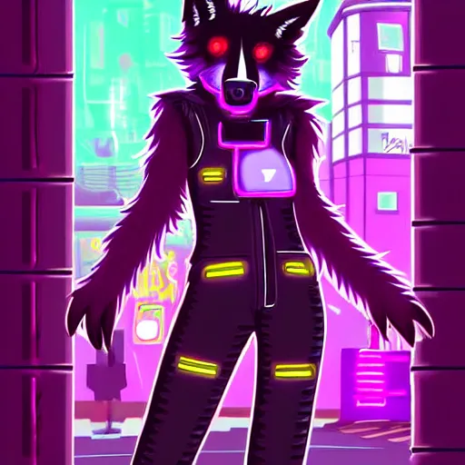 Prompt: beautiful commission digital art portrait commission of an androgynous furry anthro wolf wearing punk clothes in the streets of a cyberpunk city. neon signs, detailed background, futuristic adverts, holographics. character design by zaush, rick griffin, tessgarman, angiewolf, rube, miles df, smileeeeeee, furlana, fa, furraffinity