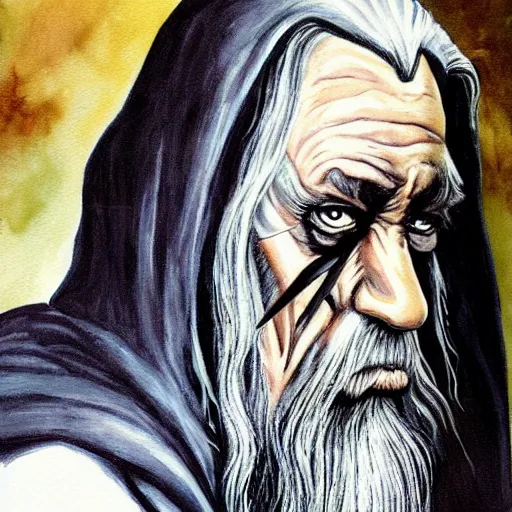 Image similar to gandalf as the crow, painting