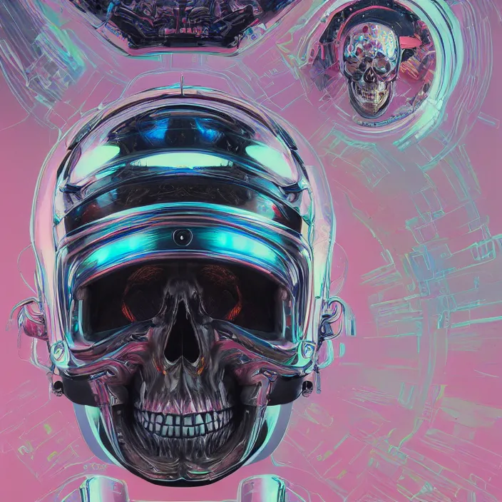 Prompt: portrait of a skull in a racing helmet. intricate abstract. intricate artwork. by Tooth Wu, wlop, beeple, dan mumford. octane render, trending on artstation, greg rutkowski very coherent symmetrical artwork. cinematic, hyper realism, high detail, octane render, 8k, iridescent accents