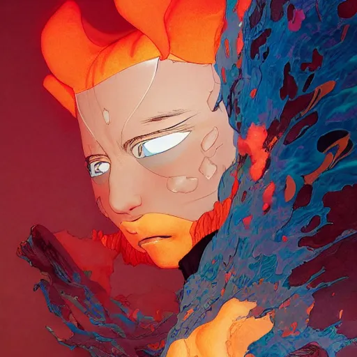 Prompt: prompt : magma character portrait soft light painted by james jean and katsuhiro otomo and erik jones, inspired by evangeleon anime, smooth face feature, intricate oil painting, high detail illustration, sharp high detail, manga and anime 1 9 9 9