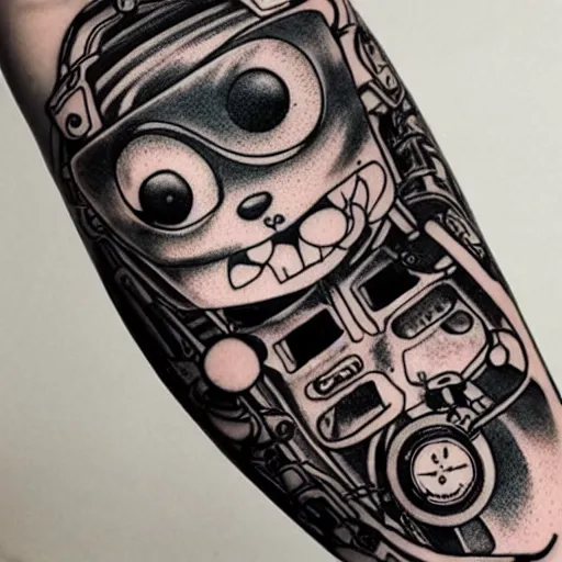 Prompt: Anime manga robot!! cat tattoo, cyborg cat, exposed wires and gears, fully robotic!! cat, manga!! in the style of Junji Ito and Naoko Takeuchi, cute chibi cat, tattoo on upper arm, arm tattoo-n 9