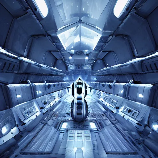 Image similar to one thousand aligned cryogenic pods, spaceship hangar, symmetrical, sci-fi, cryogenic pods, many cryogenic pods, interior, fantasy, 4k, wide shot, matte painting, oil painting, concept art, art station, style of Eliran Kantor