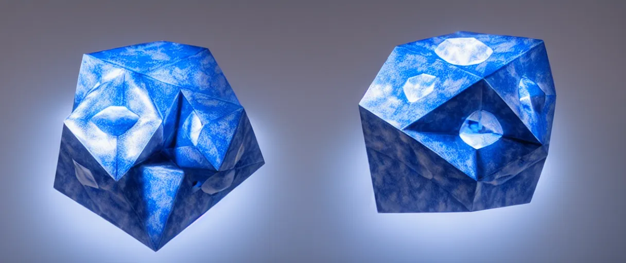 Prompt: hyperrealistic highly detailed Kepler's Platonic solid model impossible object in motion escher dali dramatic blue lighting wide angle hd 8k sharp shallow depth of field