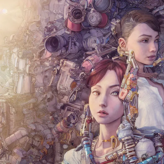 Image similar to the portrait of true neutral semi - colorful female mechanist engineer as absurdly beautiful, gorgeous, elegant, young girl, an ultrafine hyperdetailed illustration by kim jung gi, irakli nadar, intricate linework, bright colors, octopath traveler, final fantasy, unreal engine 5 highly rendered, global illumination, radiant light, detailed and intricate environment