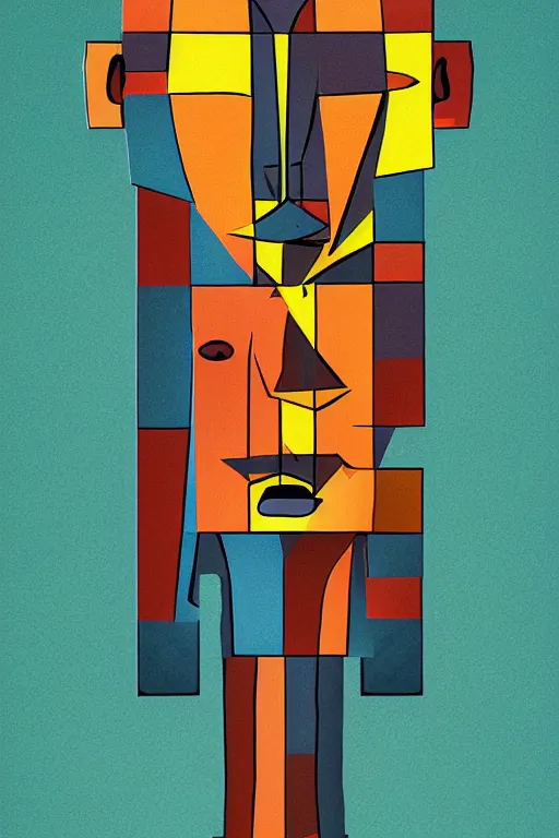 Image similar to cubist moai statue cutout digital illustration cartoon colorful beeple