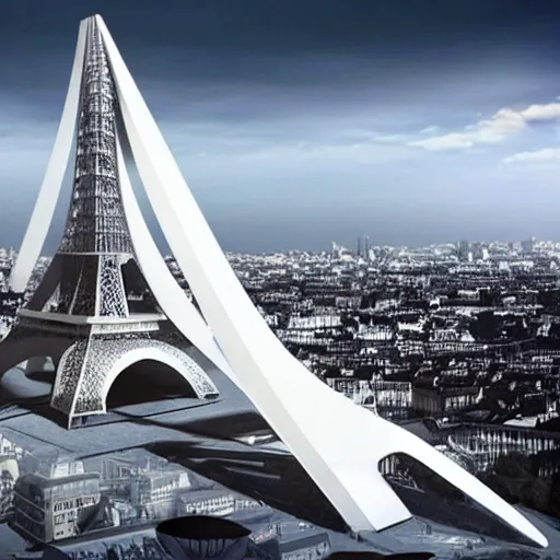 Prompt: alternative eiffel tower structure designed by architect zaha hadid