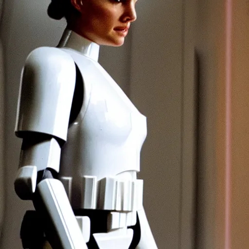 Image similar to natalie portman as a stormtrooper, taking her helmet off, not wearing a helmet, without a helmet on, by cameldeath