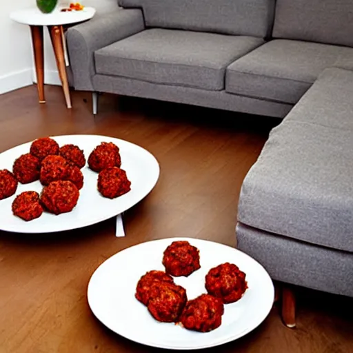 Image similar to spaghetti and meatballs shaped into a living room set