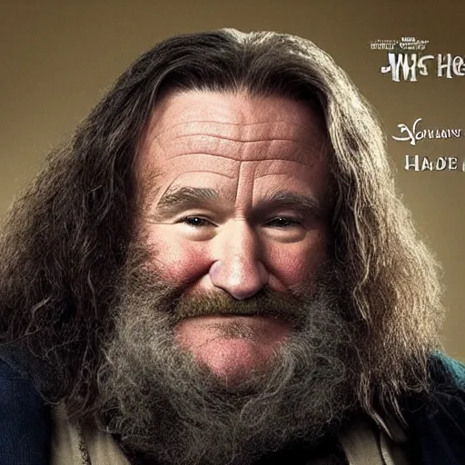 Image similar to robin williams in the role of hagrid, character poster