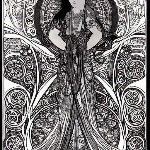 Prompt: a detailed pattern of exquisite and delicate line work, by alphonse mucha, rodolphe bresdin, harry clarke, digital art, art nouveau, very detailed