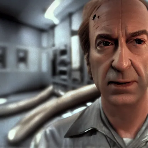 Image similar to film still of saul goodman in alien 1 9 7 9, unreal engine, uhd, by ridley scott and hrgiger, very detailed, realistic