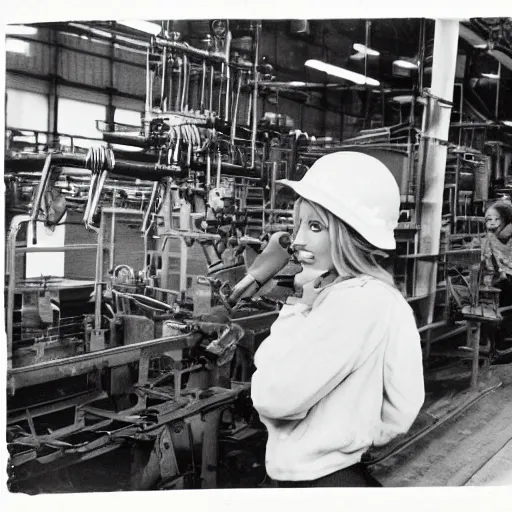 Prompt: vintage monochrome photograph of Britney Spears working in a munitions factory, 8k, highly detailed, highly intricate,