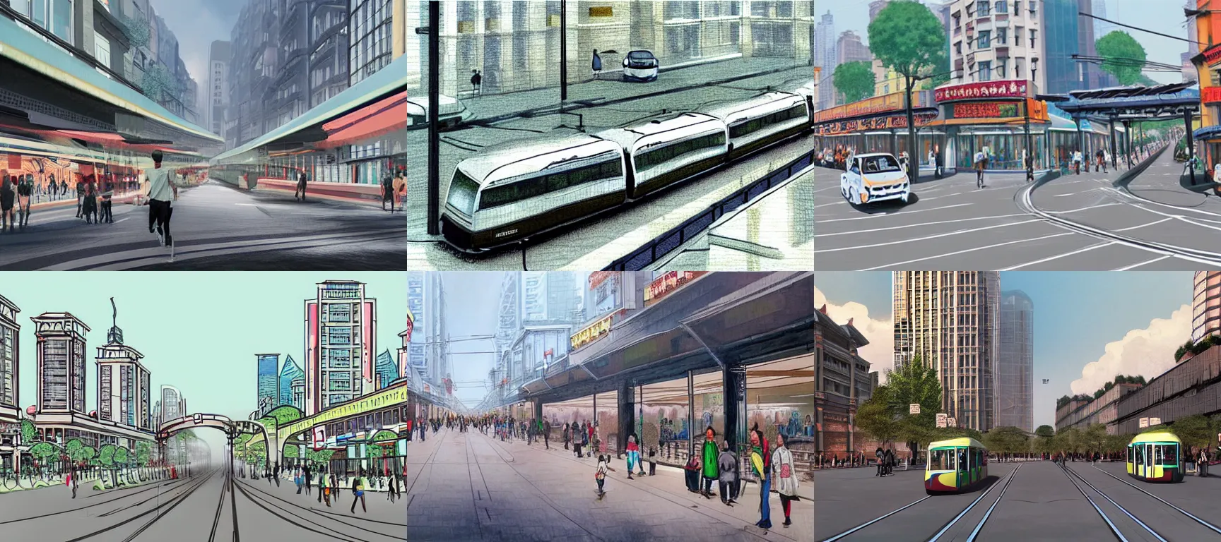 Prompt: concept art of a tram line running through shanghai