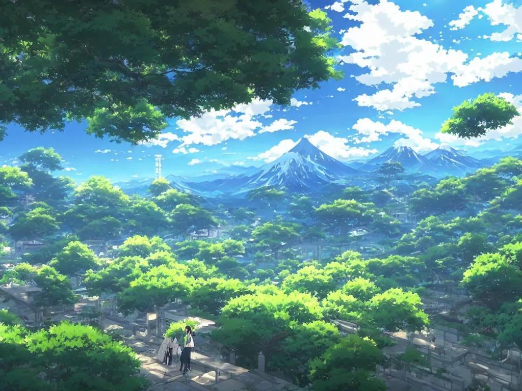 Image similar to an anime landscape!! view of japan by makoto shinkai from your name, masterpiece