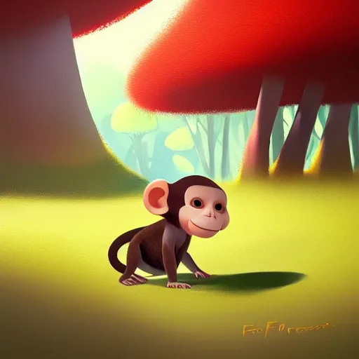 Prompt: goro fujita ilustration a baby monkey walking in the forest, painting by goro fujita, sharp focus, highly detailed, artstation