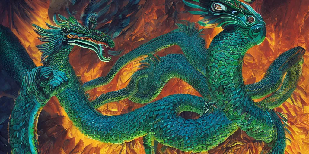 Image similar to Quetzalcoatl  the feathered serpent or plumed serpent is the Feathered-Serpent deity of ancient Mesoamerica by Liam Wong and Boris Vallejo