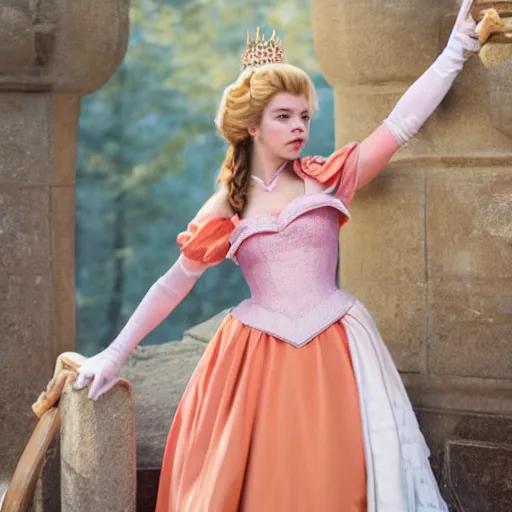 Image similar to Anya Taylor-joy as princess peach from Mario