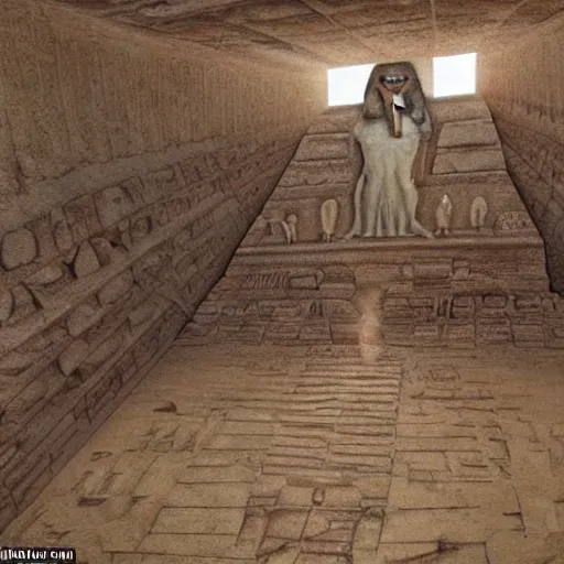 Prompt: Super realistic picture of what is inside the secret chamber of the pyramid of Giza, egypt, ancient, high detail, dessert