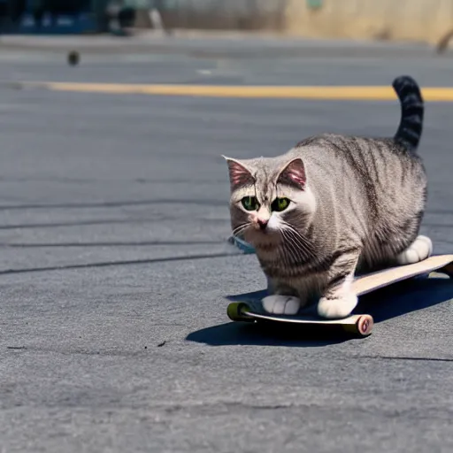 Prompt: Cat on a skateboard, realistic, 8k, digital photography