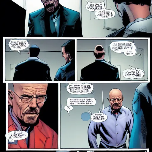 Prompt: walter white and spider-man in vertigo comic