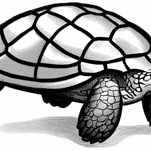 Image similar to storybook illustration of a turtle with a shell mounted propeller, storybook illustration, monochromatic
