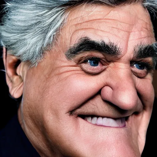 Prompt: a 4 k photo of jay leno with very very very gray!!! skin and black dots!!! instead of eyes, professional photo, volumetric lighting, unreal engine 5, very detailed photo, jay leno with gray skin