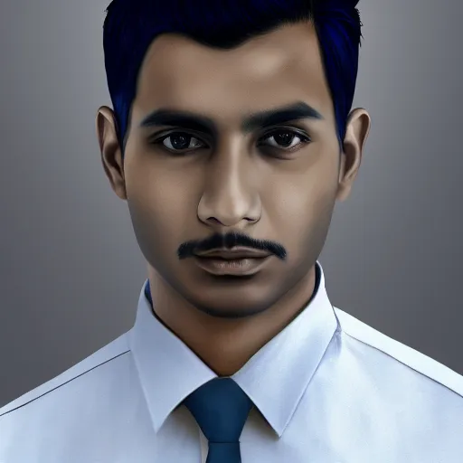 Image similar to realistic! portrait of young indian working man wearing a formal shirt, hyperrealistic face!, 8k detailed digital art , trending on artstation, detailed digital art