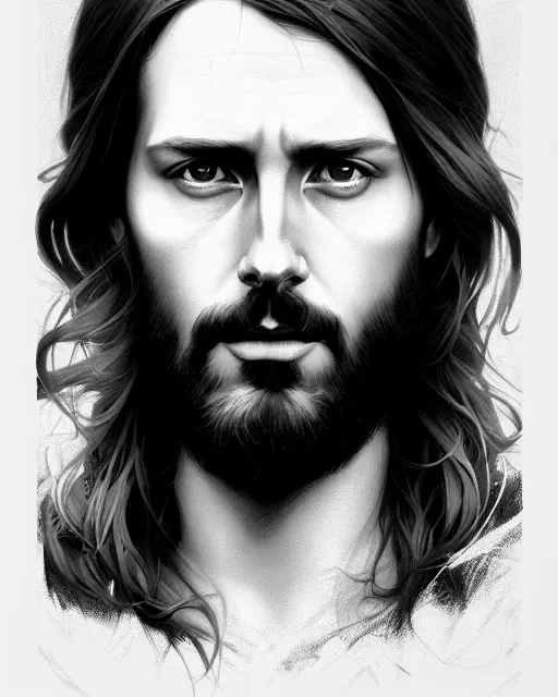 Prompt: stylized portrait of hipster jesus christ, dense forest, moody cinematic colors one single head, realistic shaded, fine details, realistic shaded lighting poster by ilya kuvshinov, magali villeneuve, artgerm, jeremy lipkin and michael garmash and rob rey