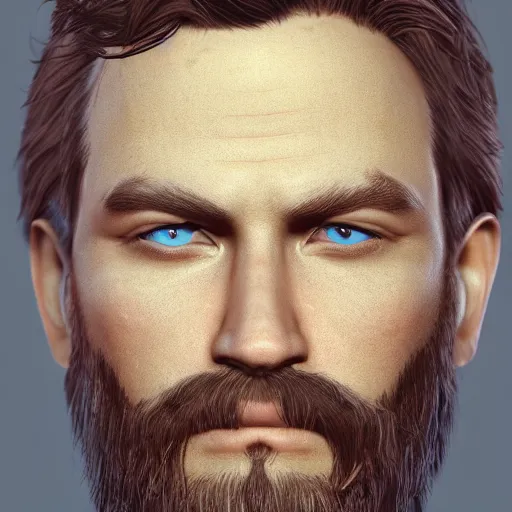 Image similar to a highly detailed portrait of a man, with a brown short beard and short hair, blue eyes, wearing a tuxedo, artstation, deviantart, professional, unreal engine 5, photorealistic