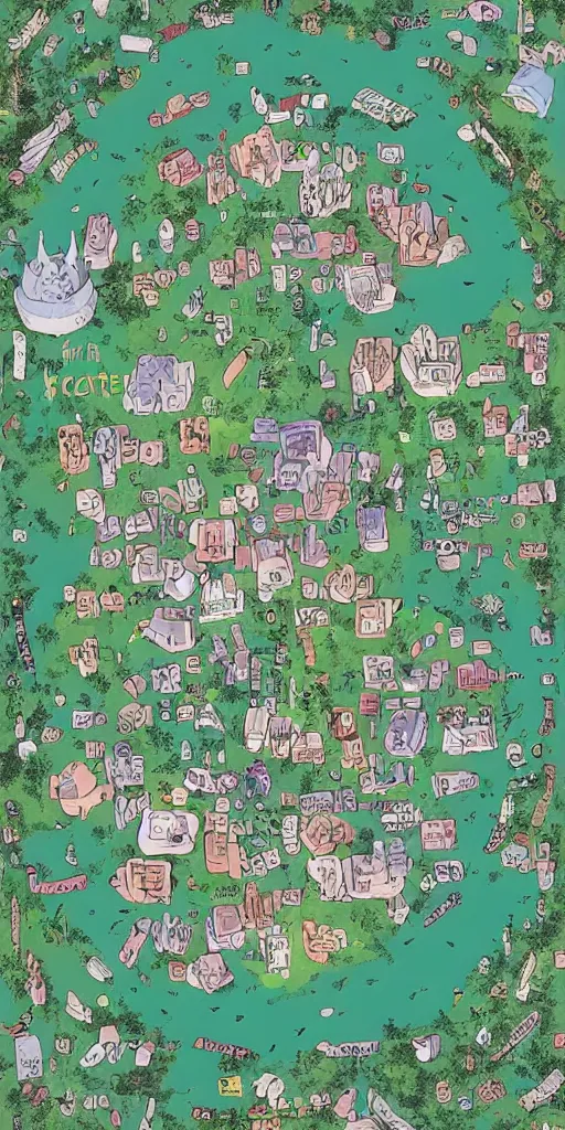 Image similar to a map of latent space in the style of studio ghibli