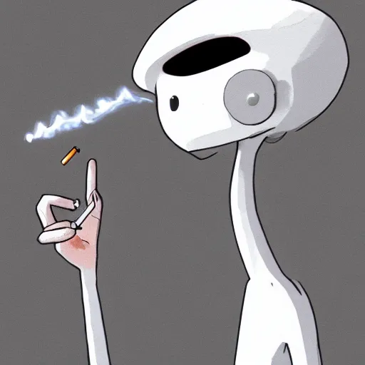 Image similar to Gray Alien working in Radioshack smoking a cigarette, White pixiv artist WLOP artstation artist Mam BA artstation real photo very detailed