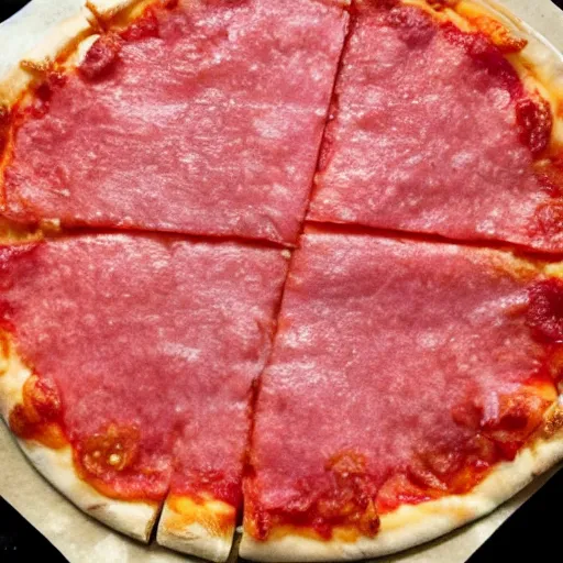 Prompt: a plain pepperoni pizza with pepto bismol sauce.