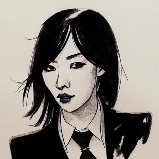 Image similar to ink drawing portrait of a woman in suit by jung gi kim