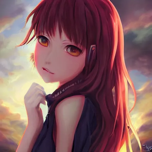 Image similar to anime, digital art, beautiful portrait of a girl by Sam Yang