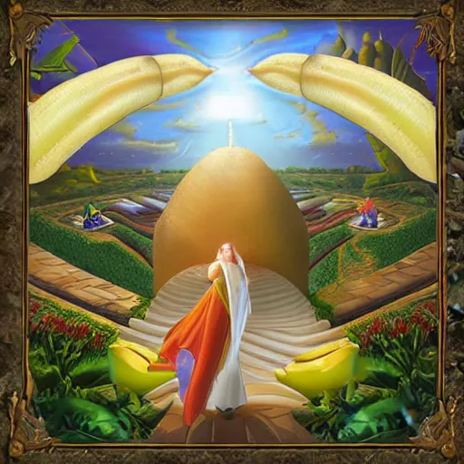 Image similar to heavenly banana going to heaven. perfection. digital art by meeple